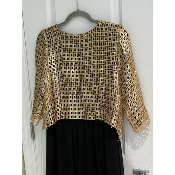 Bigoschi Women’s Gold Lattice Top Over Black Silky Bottom Formal Dress Size 38 - Picture 2 of 11